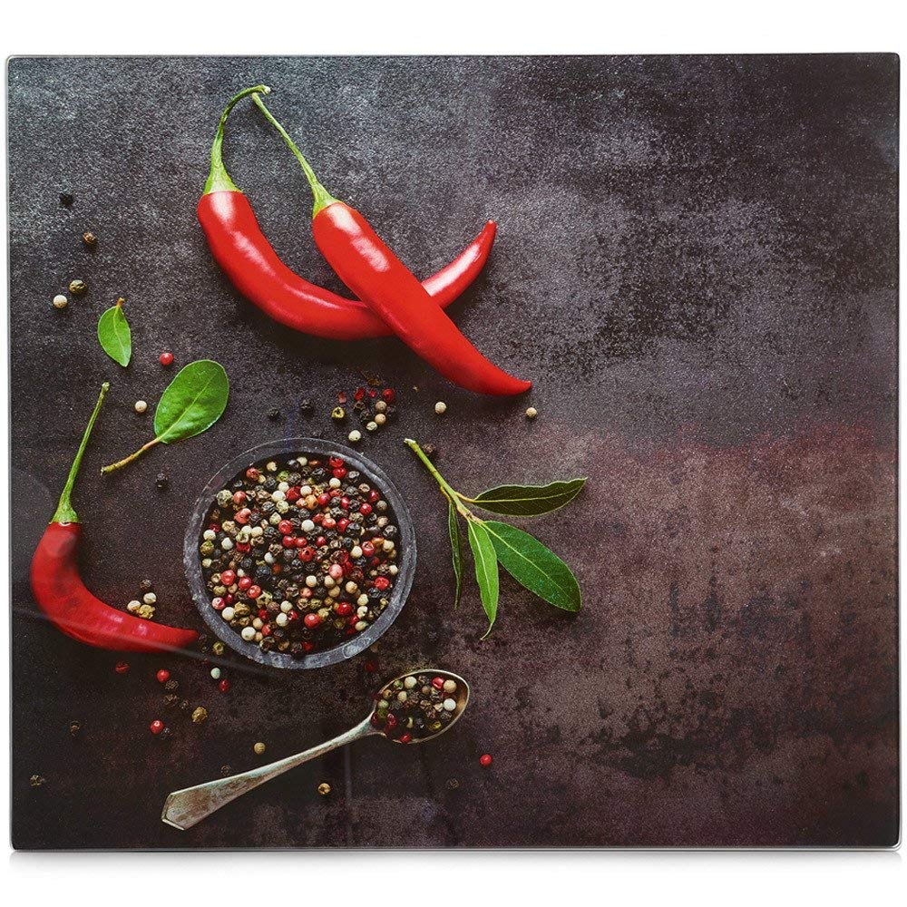 Zeller 26318 Herdblende-/Abdeckplatte "Chili", Glas, anthrazit, ca. 56x50x0,8 cm Dekor/Chili, Dekor/