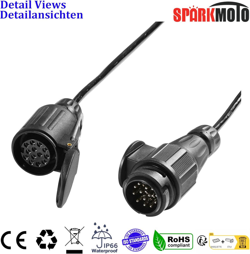 SPARKMOTO Anhänger Verlängerungskabel 12V 13 polig Anhänger Adapterkabel,Spiral Anhänger Verlängerun