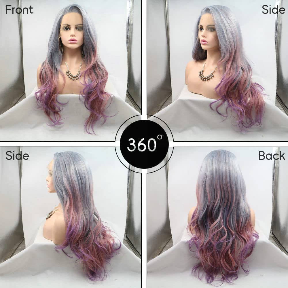 Mermaid Wig Natural Hairline Side Part Synthetic Lace Front Wigs For Drag Queen Mixed Colorful Body