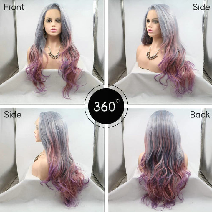 Mermaid Wig Natural Hairline Side Part Synthetic Lace Front Wigs For Drag Queen Mixed Colorful Body