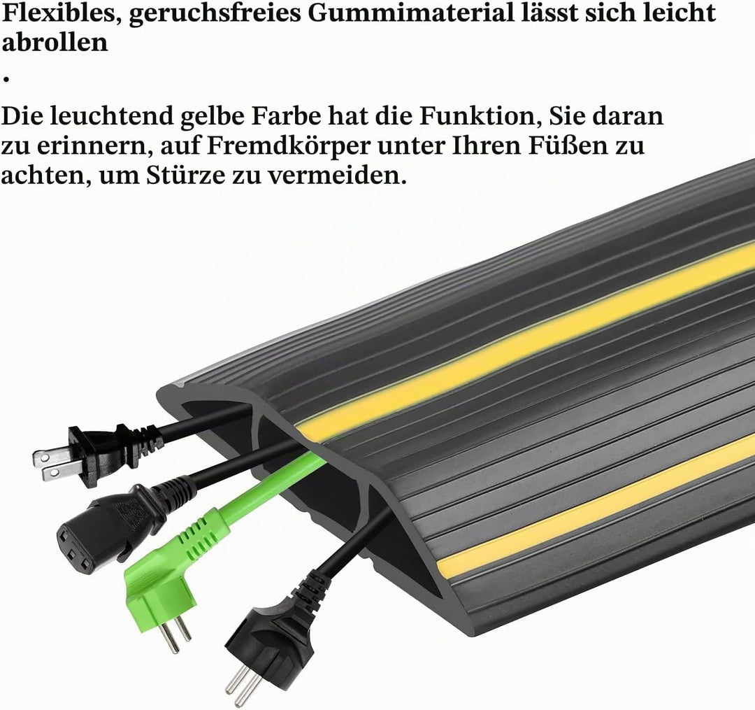 CPROSP Boden Kabelbrücke Schwarz und Gelb, 200 cm x 8,3 cm, 3 Kanäle, Boden Kabelabdeckung aus Gummi