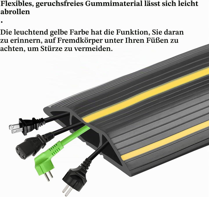 CPROSP Boden Kabelbrücke Schwarz und Gelb, 200 cm x 8,3 cm, 3 Kanäle, Boden Kabelabdeckung aus Gummi