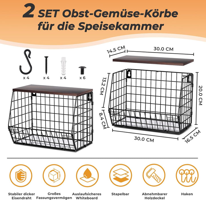 Wawocs 2 Obstkorb Stöckig Etagere Hängend, Obstschale Gross Obstkorb Wand für Küche, Hängende Obstkö