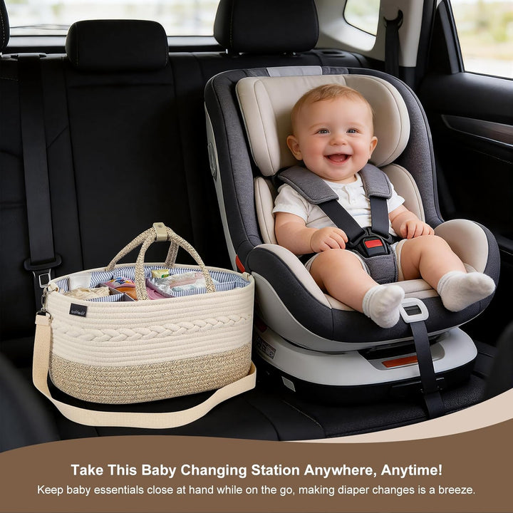 YeaYee Baby Windel Caddy Organizer，Multifunktionale Aufbewahrungsbox für Windeln， mit wechselbaren F