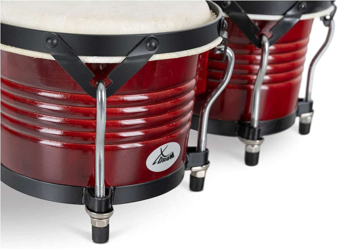 XDrum Bongos Pro Weinrot - 2 Trommeln mit 6,5" (17 cm) und 7,5" (20 cm) Durchmesser - Bongotrommeln