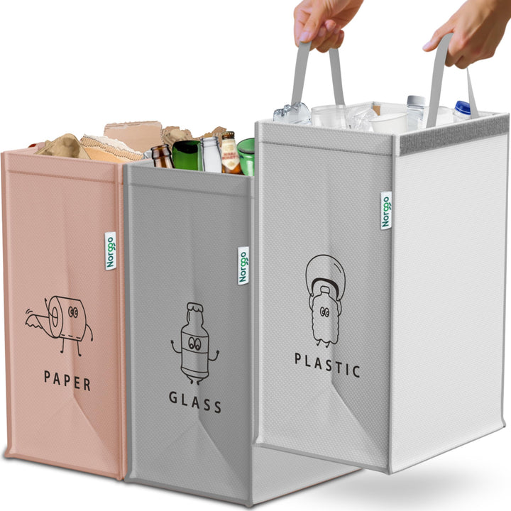Norggo 3er-Pack Recycling System Taschen - Mülltrennsystem 3fach - Recycling Behälter 40 L - Mülltre