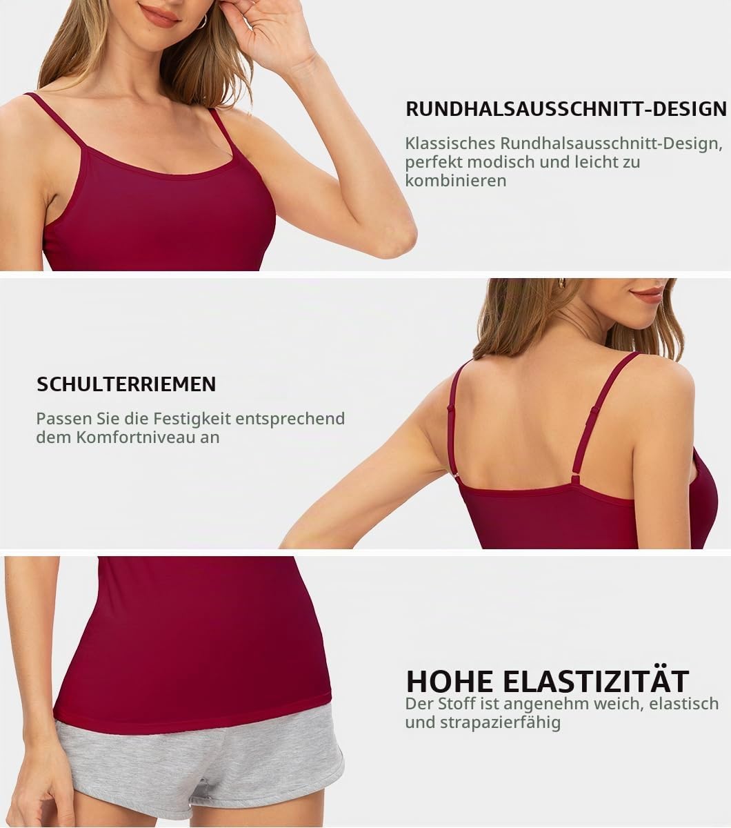 Knuffnee Damen Unterhemden Verstellbare Spaghetti Tops Basic Cami Tank Top 4er Pack, Schwarz/Grau/Du