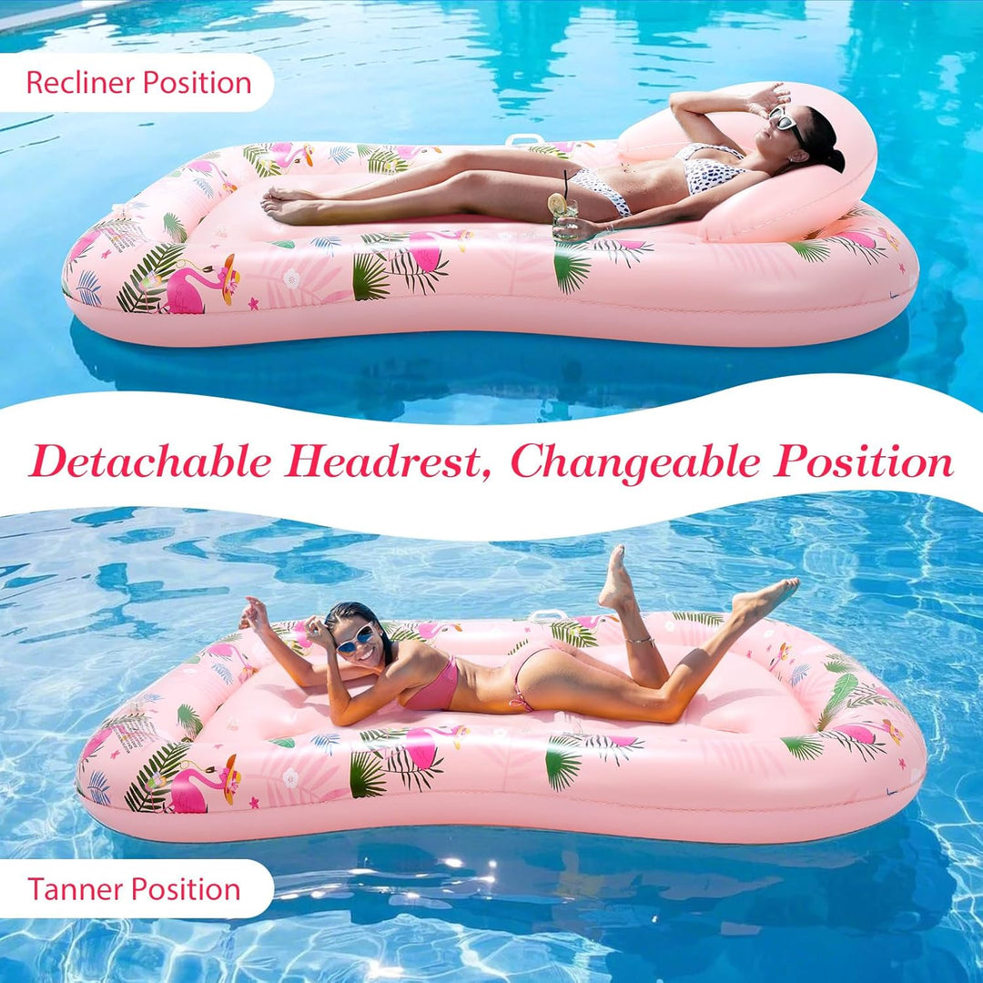 MoKo Pool Luftmatratze Erwachsene, Gross Schwimmbett mit EIS Bar, Solarium Pool Loungesessel Aufblas