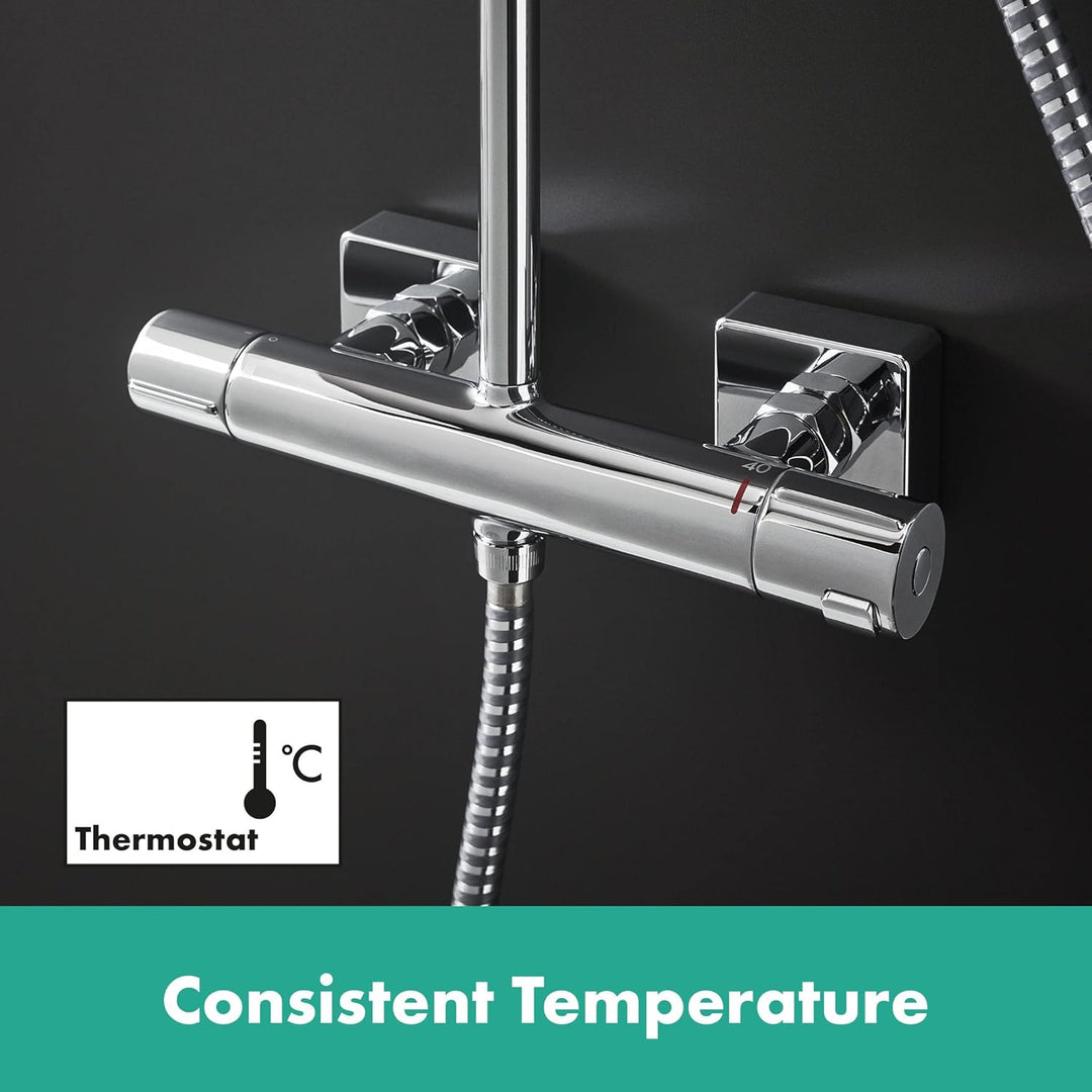 hansgrohe Vernis Shape - Duschsystem mit Thermostat, Regendusche (230 x 170 mm) mit Armatur, Handbra
