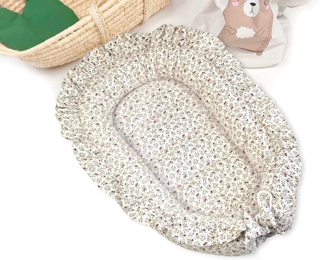 PIMKO Babynest mit rüschen Babynestchen für Baby Kuschelnest Babykokon für Säuglinge und Neugeborene