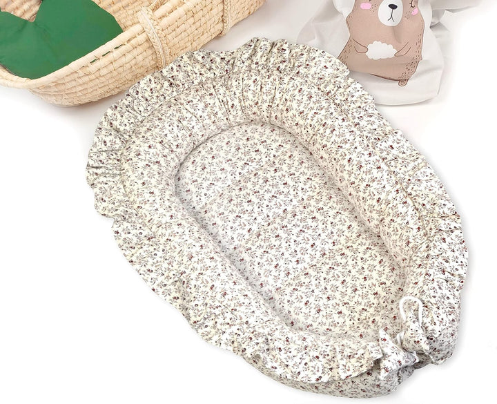 PIMKO Babynest mit rüschen Babynestchen für Baby Kuschelnest Babykokon für Säuglinge und Neugeborene