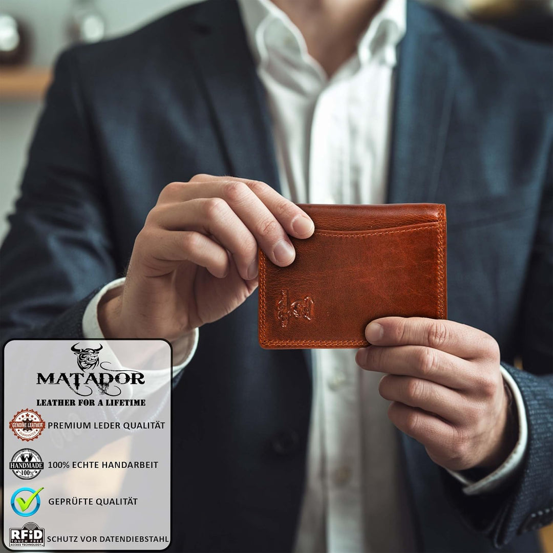 MATADOR Kartenetui Herren Leder 'Milano mit Geheimfach & Mini Münzfach | Minimalist Wallet Cardholde