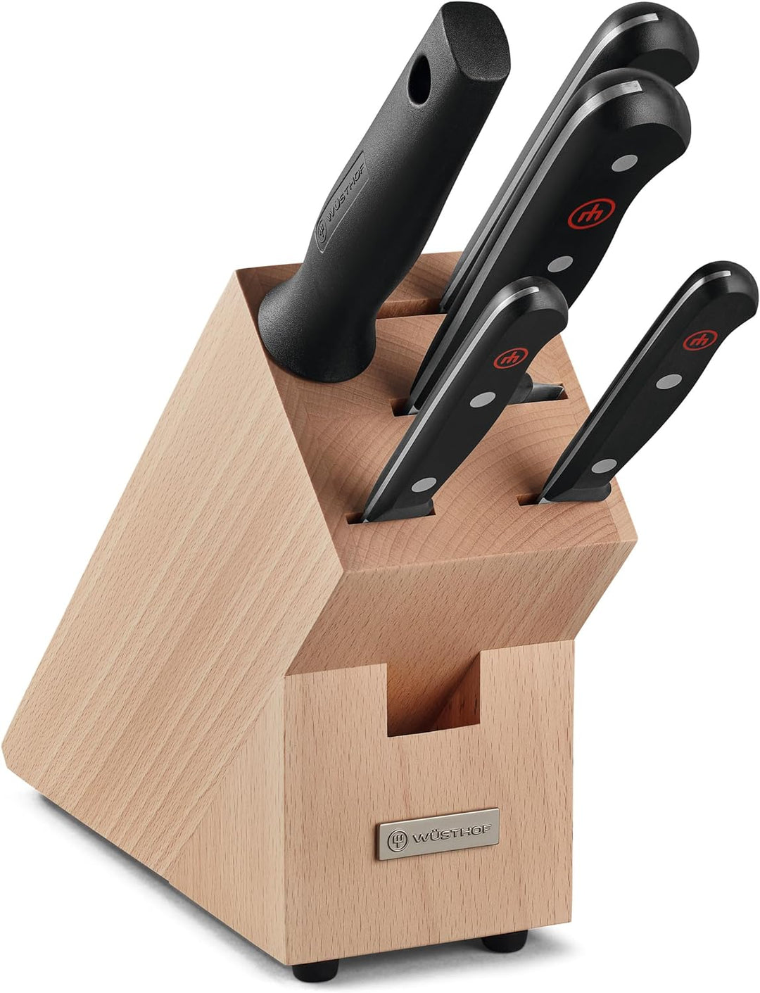 WÜSTHOF Gourmet Messerblock mit 5 Artikeln, 6cm, 10cm, 20cm,18cm, 23cm 4 Kochmesser, Wetzstahl, 4 Ko