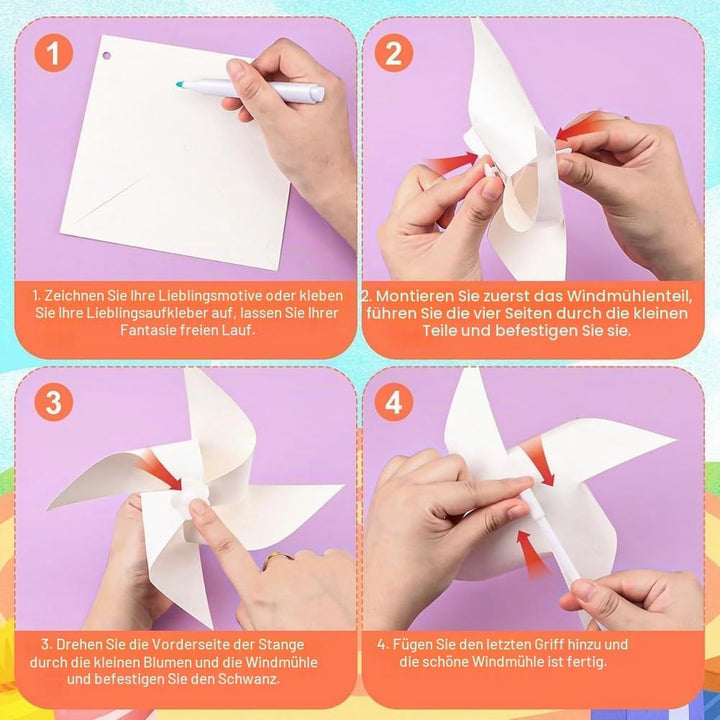 50 Stück DIY-Windräder Aus Papier für Kinder, Weisse, Blanke Windräder Aus Papier, Blanke Windmühlen