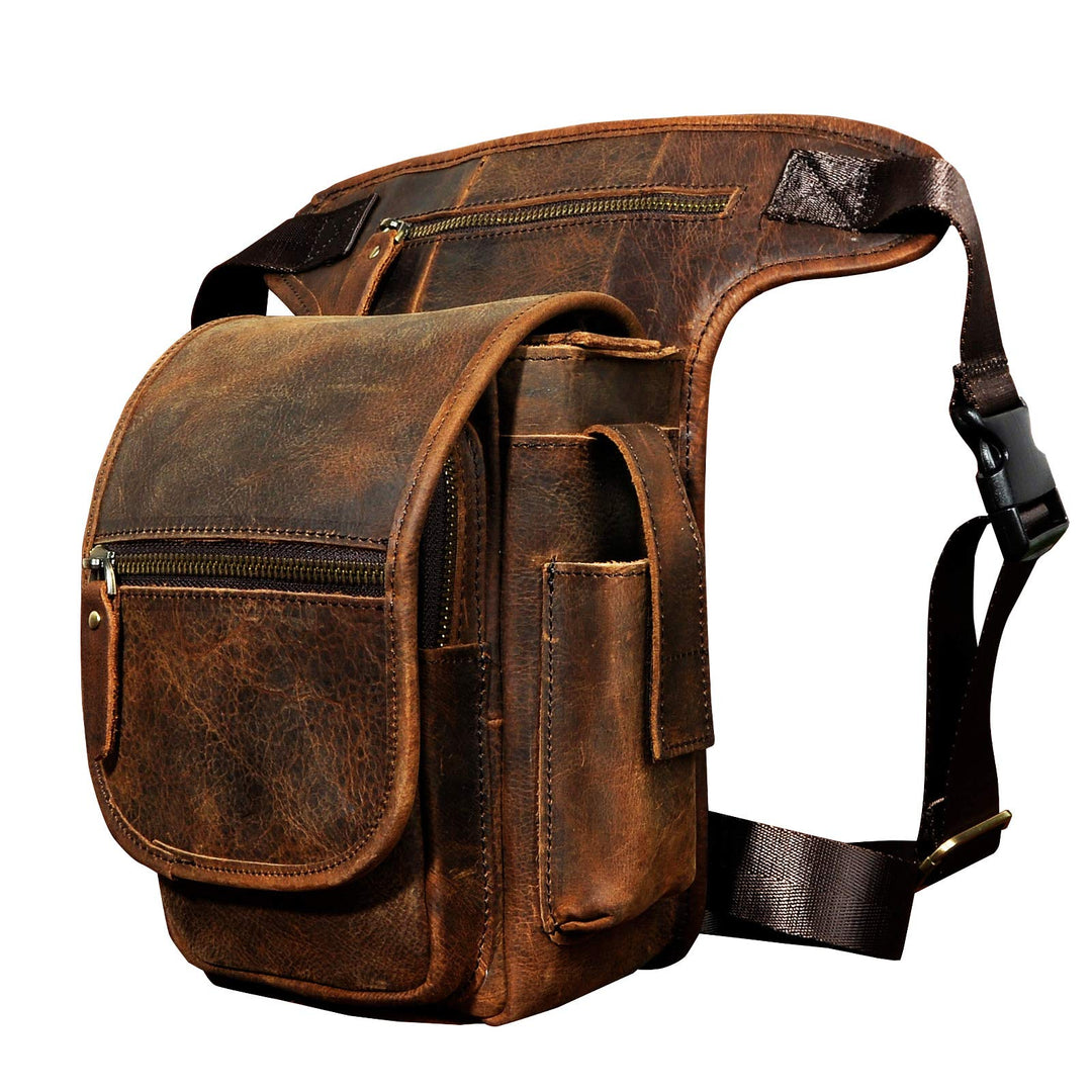 Le'aokuu Herren Echtes Leder Tasche Beinbeutel Beintasche Aussenbeintasche Hüfttasche Drop Leg Thigh