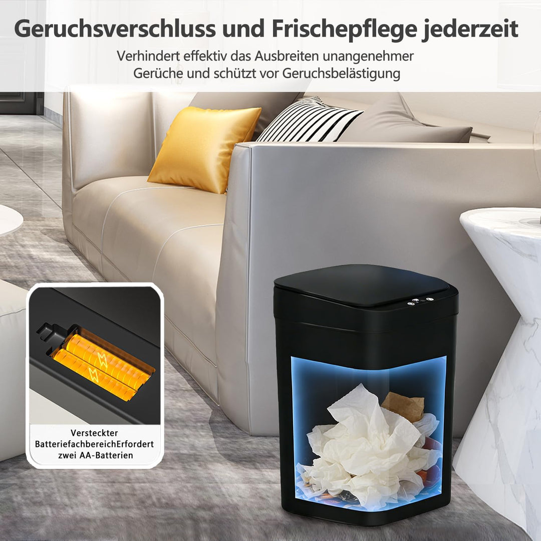 Automatischer Sensor Mülleimer 14L Schwarz - Elektrischer Abfalleimer mit Infrarotöffnung in 0,3 Sek