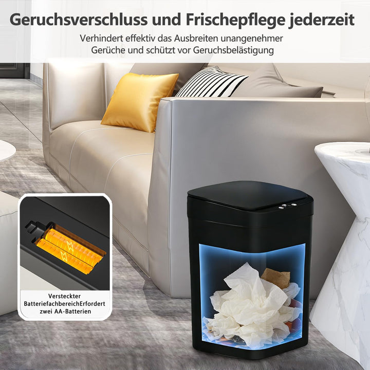 Automatischer Sensor Mülleimer 14L Schwarz - Elektrischer Abfalleimer mit Infrarotöffnung in 0,3 Sek