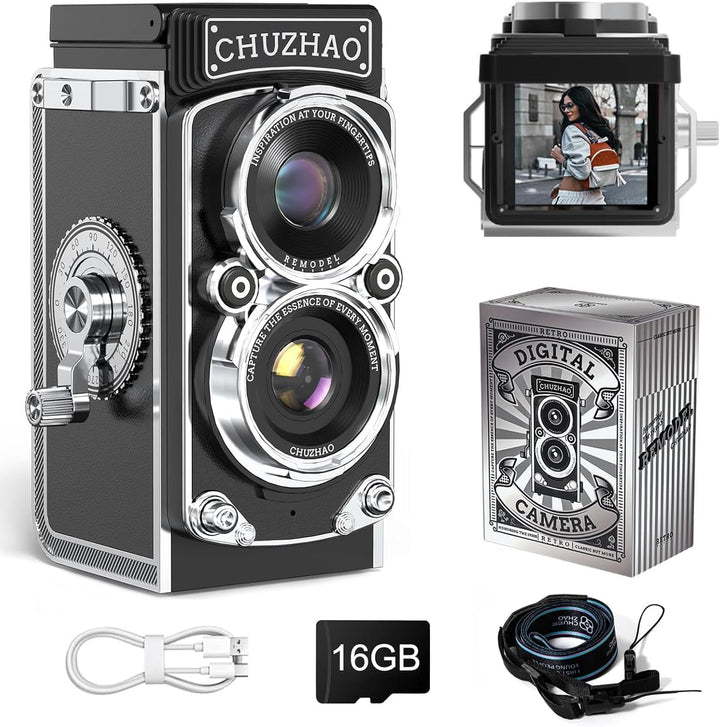 Retro Mini Digitalkamera, Kompakt Vintage Digitalkamera für Anfänger Teenager Kinder, 1080P FHD Vide