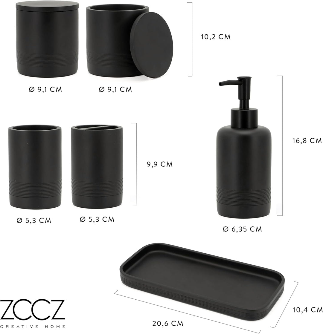 zccz Schwarzes Badezimmer-Zubehör-Set 6-teilig – Badezimmer-Organizer mit Zahnbürstenhalter, Lotions