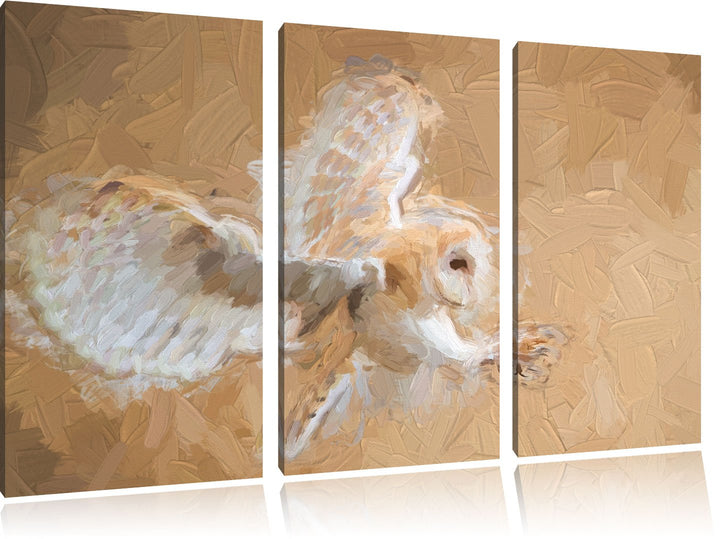 Pixxprint Fliegende Eule bei der Jagd als Leinwandbild/Grösse: 3 Teilig (120x80 cm) cm/Wandbild/Kuns