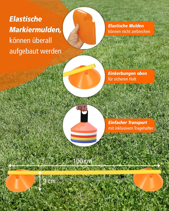 Cavaletti Mini-Hürden 5er Set – Mulden Orange & Stangen Gelb – sichere Trainingshürden für Hunde – A