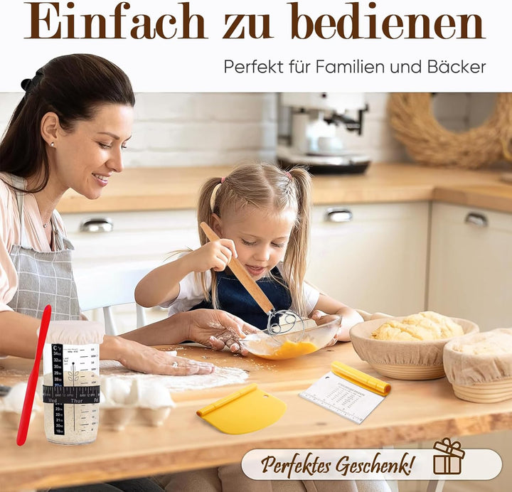 Gärkorb Brot Set mit 2 Gärkörbchen, Sauerteig Starter Set und Komplettset Backzubehör, sauerteig sta