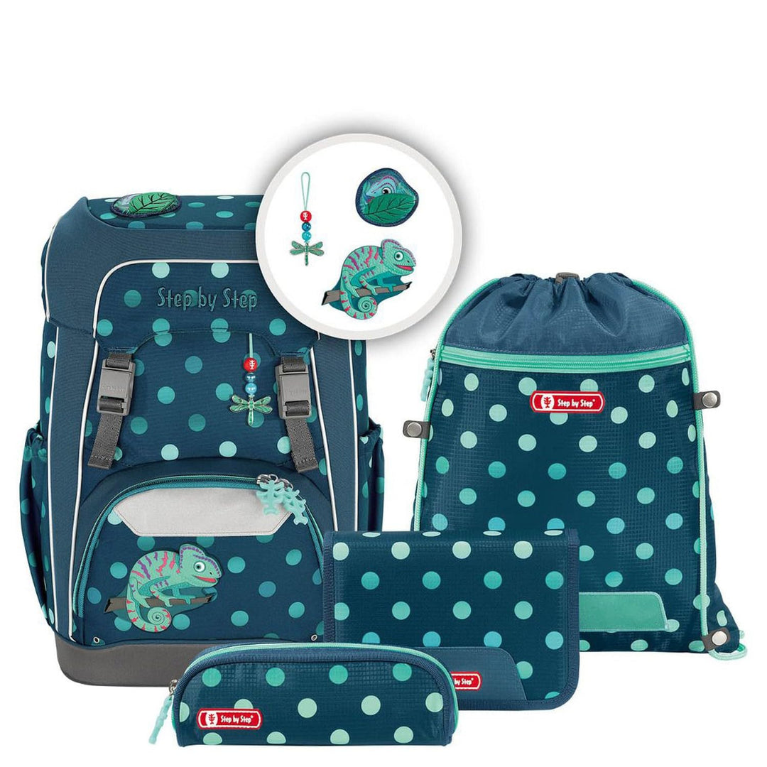 Step by Step Giant Schulranzen-Set Chameleon Joshy, 5-teilig, türkis, ergonomischer Tornister mit Re