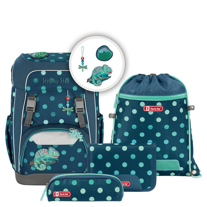 Step by Step Giant Schulranzen-Set Chameleon Joshy, 5-teilig, türkis, ergonomischer Tornister mit Re