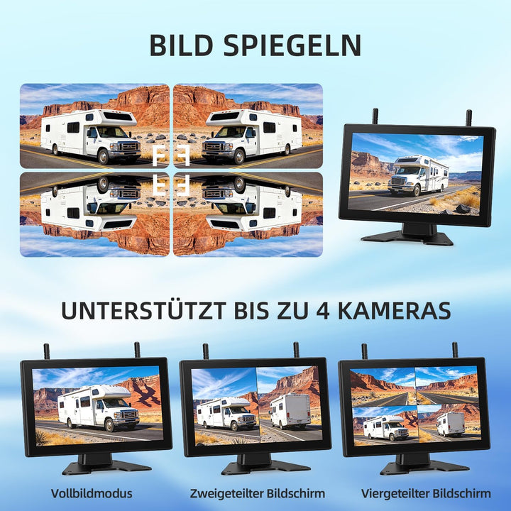 eRapta 3 Magnetisch Solar Touchscreen Rückfahrkamera Kabellos, 1 Mins DIY Installation & Quad-Rückfa