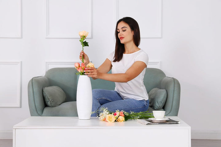 Leewadee Kleine Bodenvase für Dekozweige hohe Standvase Design Holzvase, Holz, 36 cm, Weiss, Weiss