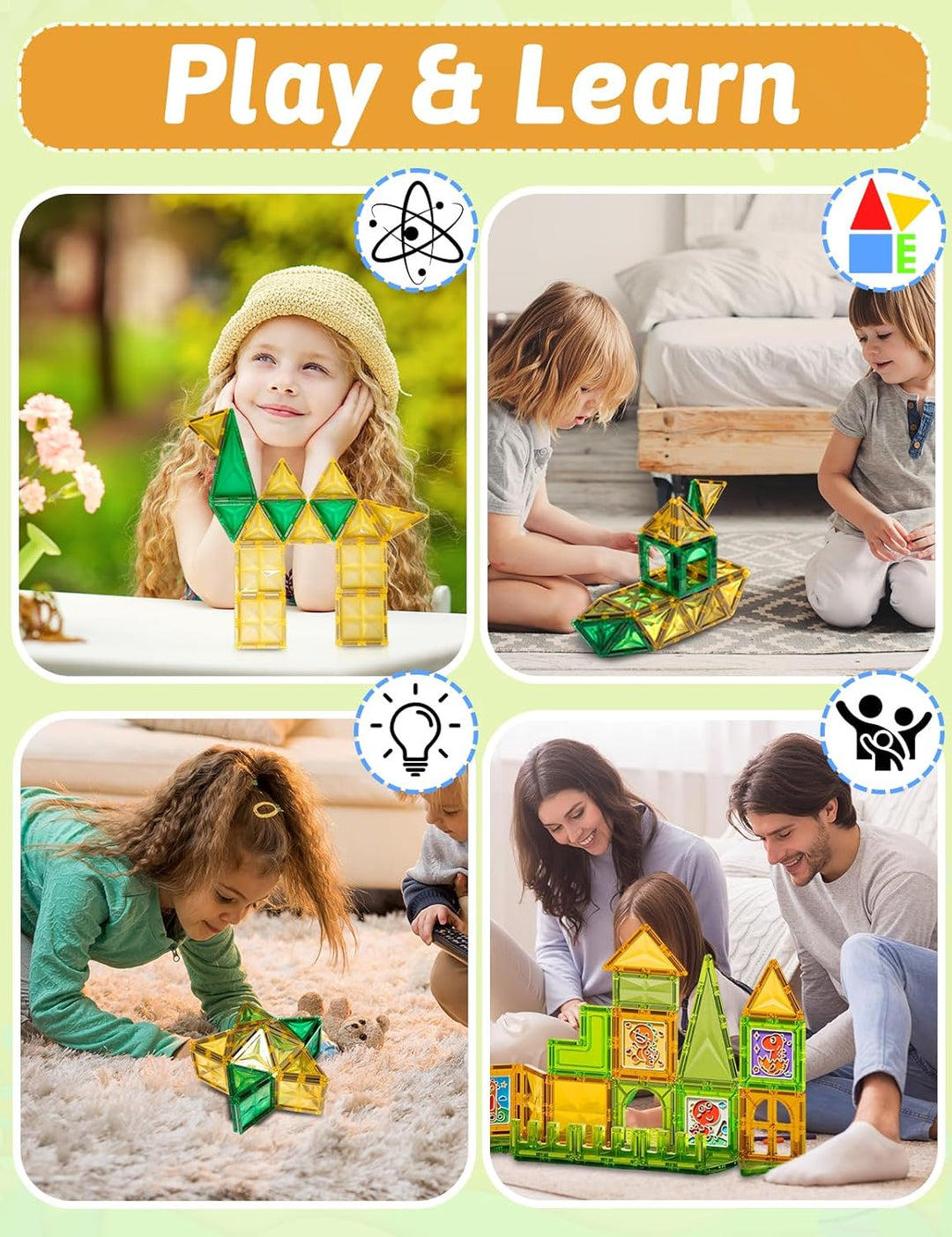 Magnetische Bausteine 71 Teile Magnetische Bausteine Set mit Malstiften - Dinosaurier Thema Grünes M