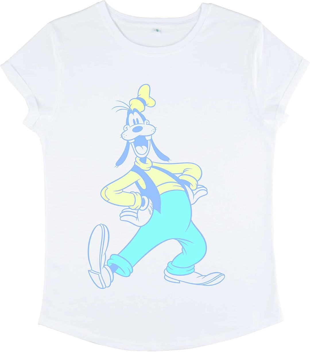 Disney Classics Damen Mickey Classic-Goofy Neon Women's Organic Rolled Sleeve T-Shirt XL Weiss, XL W