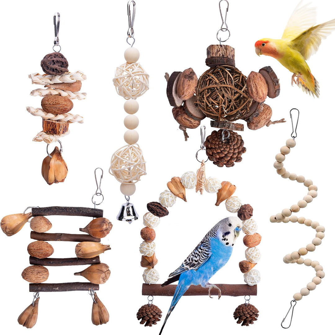 Papageienspielzeug - Vogelspielzeug,6 Stück Papagei Kauspielzeug,Vogelkäfig Schaukelspielzeug,Kauspi