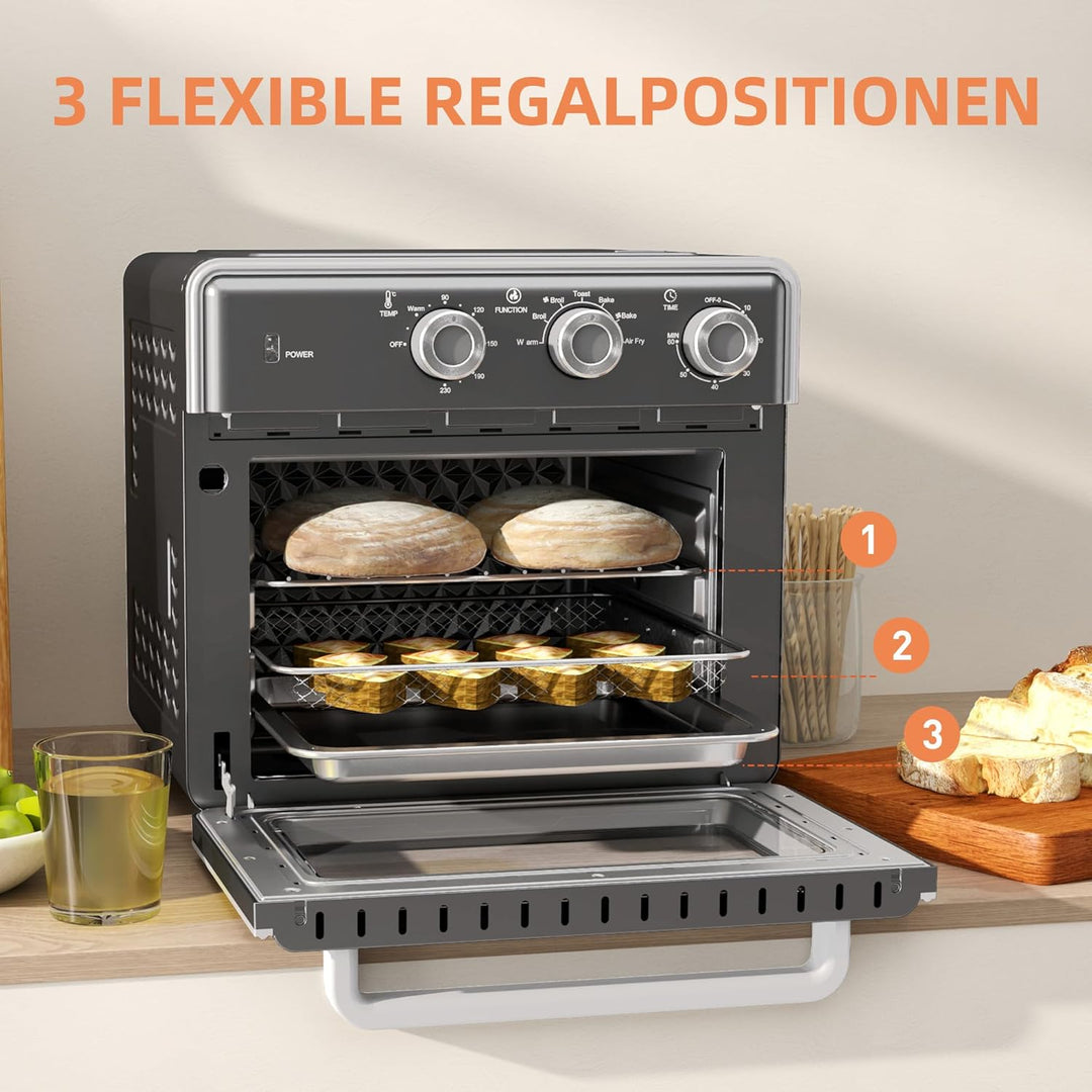 HOMCOM Minibackofen mit Umluft 20L Mini Ofen mit Backblech, Grillrost und Krümelblech, 90 °C-230 °C