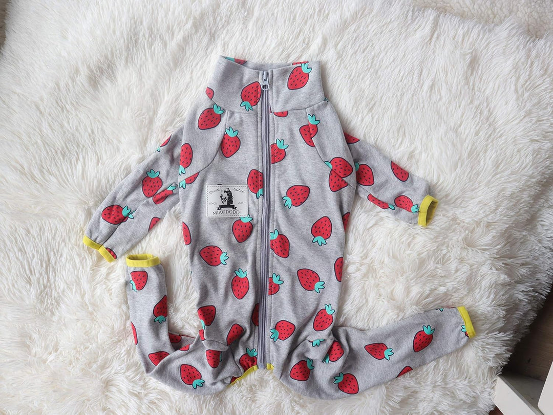 Grosser Hunde-Pyjama aus Baumwolle, Erdbeerdruck, volle Bauchbedeckung, für mittelgrosse und grosse