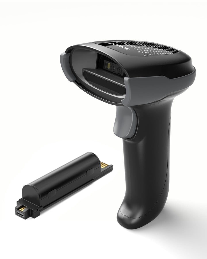 Inateck Barcode Scanner Bluetooth 2D 1D QR, 2x2000mAh Wechselakku, USB-C | QR Code Scanner PDF417, m
