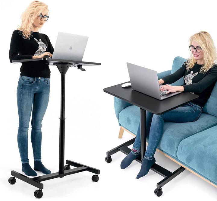 Tatkraft Focus Airlift Pneumatischer Sitz-Steh Laptoptisch mit 4 Rädern, Höhenverstellbar 74-114 cm
