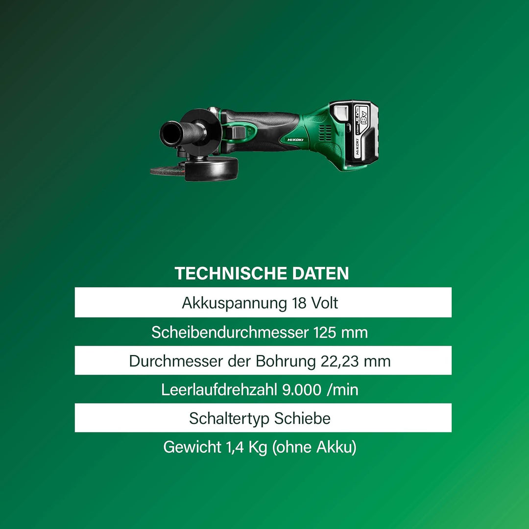 HIKOKI Akku Winkelschleifer, G18DSL2W3Z (Basic) (HSC II), Grün-Schwarz