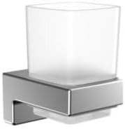 Emco Cue Glashalter mit 1 Glas, markant geformter Zahnbürstenhalter zum Kleben oder Schrauben, hochw