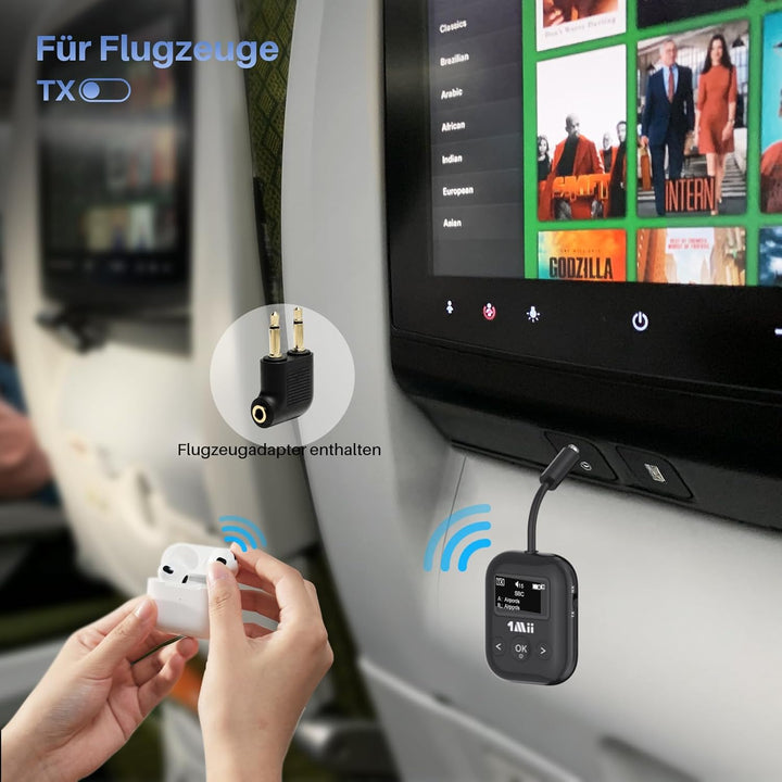 1Mii SafeFly Min+ Bluetooth Sender und Empfänger, Bluetooth Adapter für Flugzeuge, 2 Geräte können a