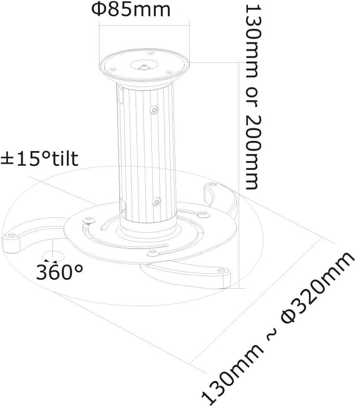 NewStar BEAMER-C80WHITE Projector Ceiling Mount (Height 8 bis 15 cm) Weiss Height: 8-15cm, Weiss Hei