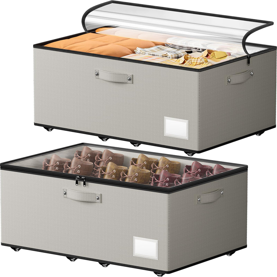 Mavivegue 2er Set Unterbettkommode mit 360° Rollen, Vliesstoff, Grau | 2 Aufbewahrungsboxen. Deckel