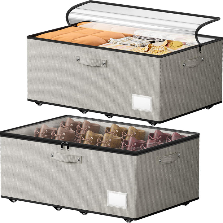 Mavivegue 2er Set Unterbettkommode mit 360° Rollen, Vliesstoff, Grau | 2 Aufbewahrungsboxen. Deckel