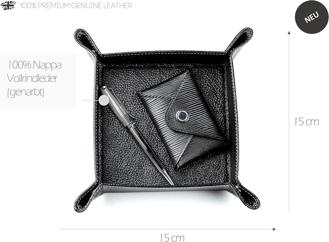 DELMON VARONE - Personalisierbarer Taschenleerer aus Premium Leder Soft Grain schwarz, Schlüsselscha