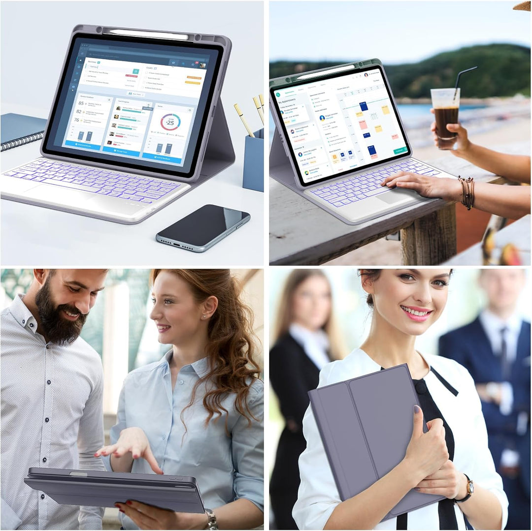 IVEOPPE Hülle mit Tastatur für iPad Pro 13" M5 2025/M4 2024, 7-Farbige Beleuchtung, Deutsches QWERTZ