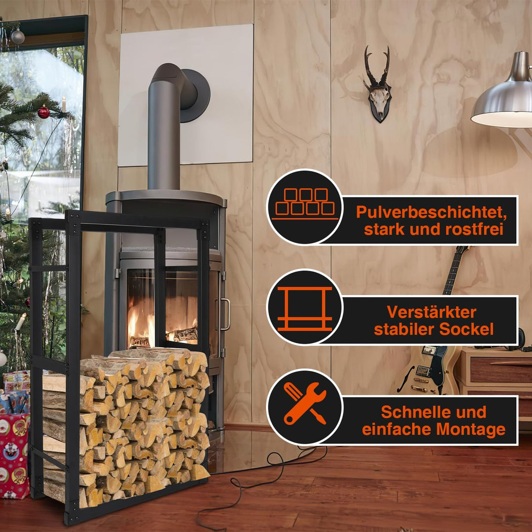 Jopassy Kaminholzregal innen metall 60x25x150CM Brennholzregal für innen aussen, Kaminholzständer, K