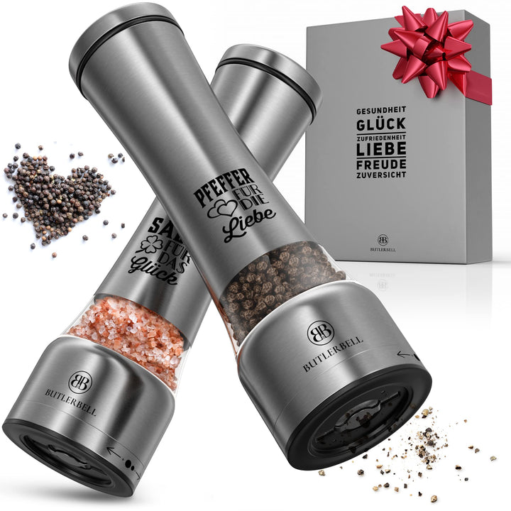 BUTLERBELL® Salz und Pfeffermühle mit Keramikmahlwerk | Gewürzmühlen Set | Hochzeitsgeschenke für Br