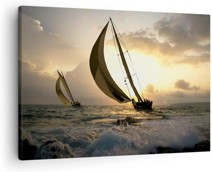 Bilder auf Leinwand Schiff Sonnenuntergang Sonne Landschaft Leinwandbild 70x50cm Wandbilder Dekorati