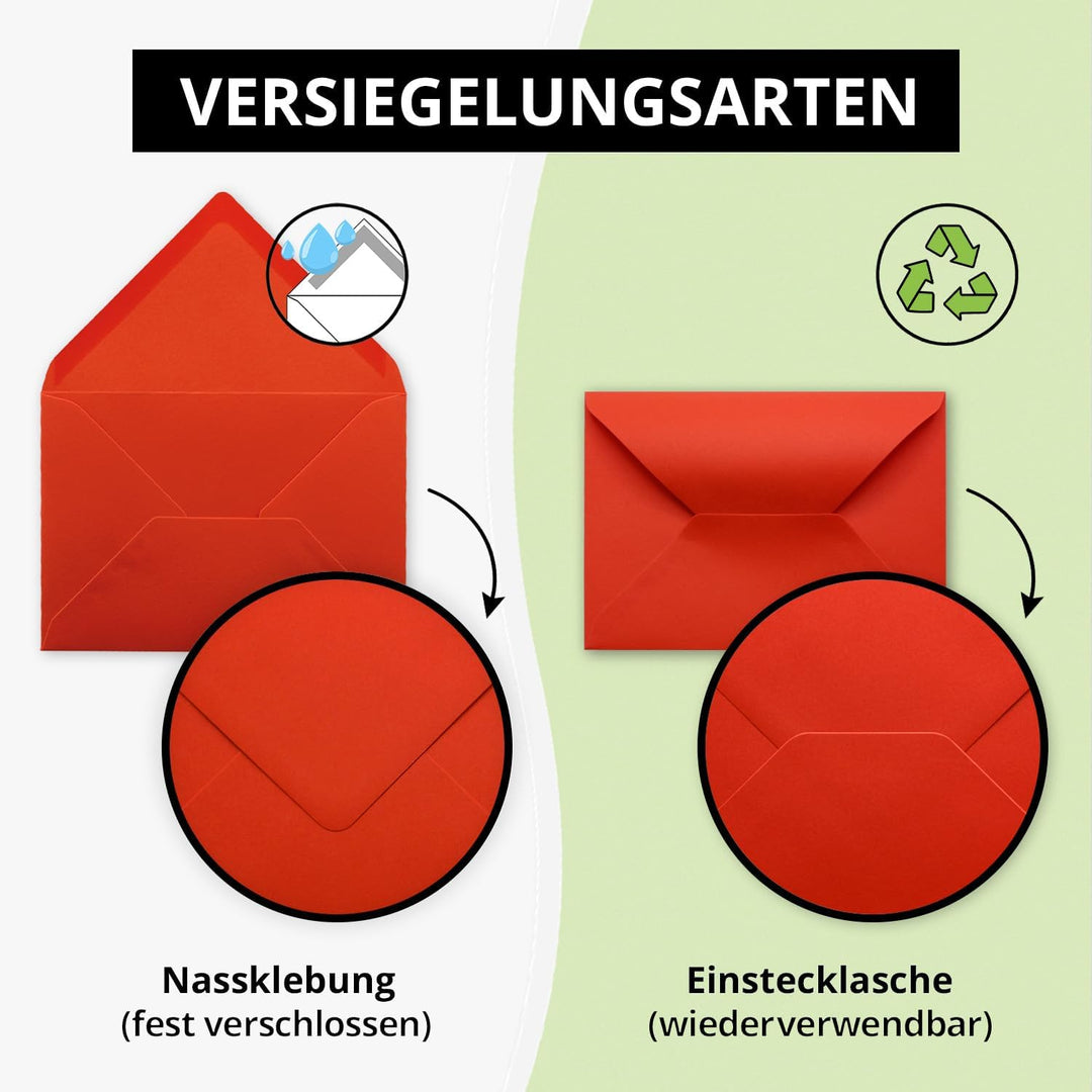 250x Brief-Umschläge leuchtendes Rot - 80 g/m² - Kuverts in DIN B6 Format 12,5 x 17,6 cm - Nassklebu