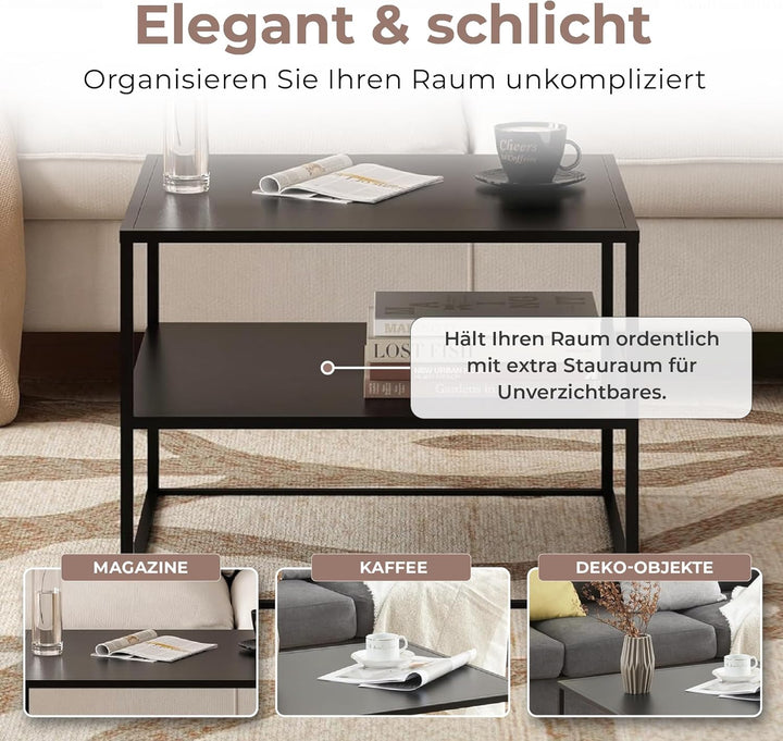 [en.casa] Couchtisch Solund Beistelltisch mit Ablage Metall Schwarz matt Wohnzimmertisch mit Staurau